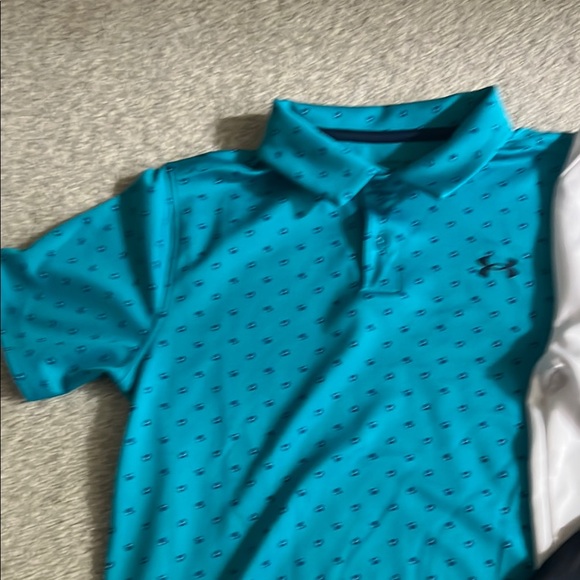 Under Armour Teal, White, Navy Polos and Black Pullover. Youth large. - Picture 2 of 6